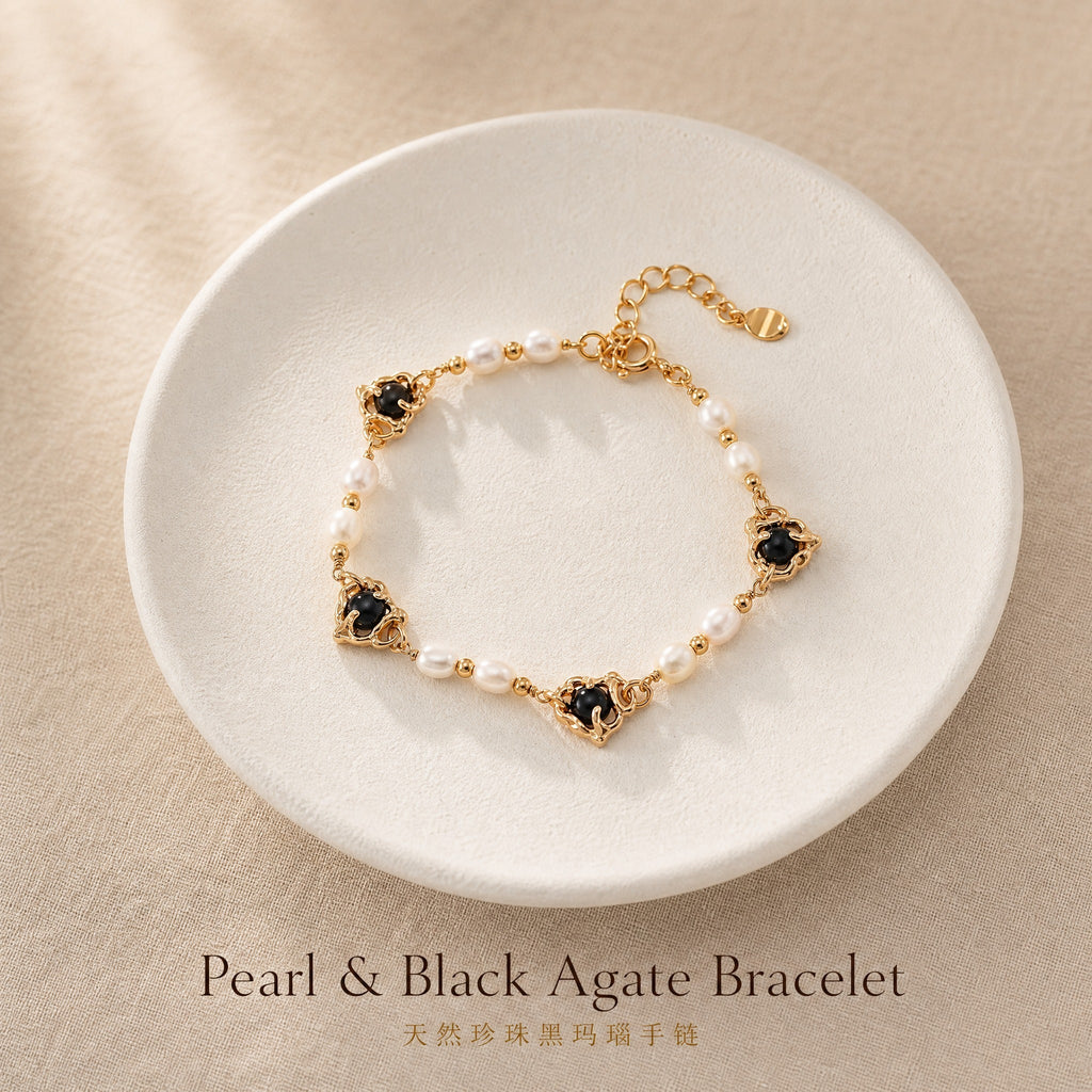 Natural Pearl & Black Agate Bracelet