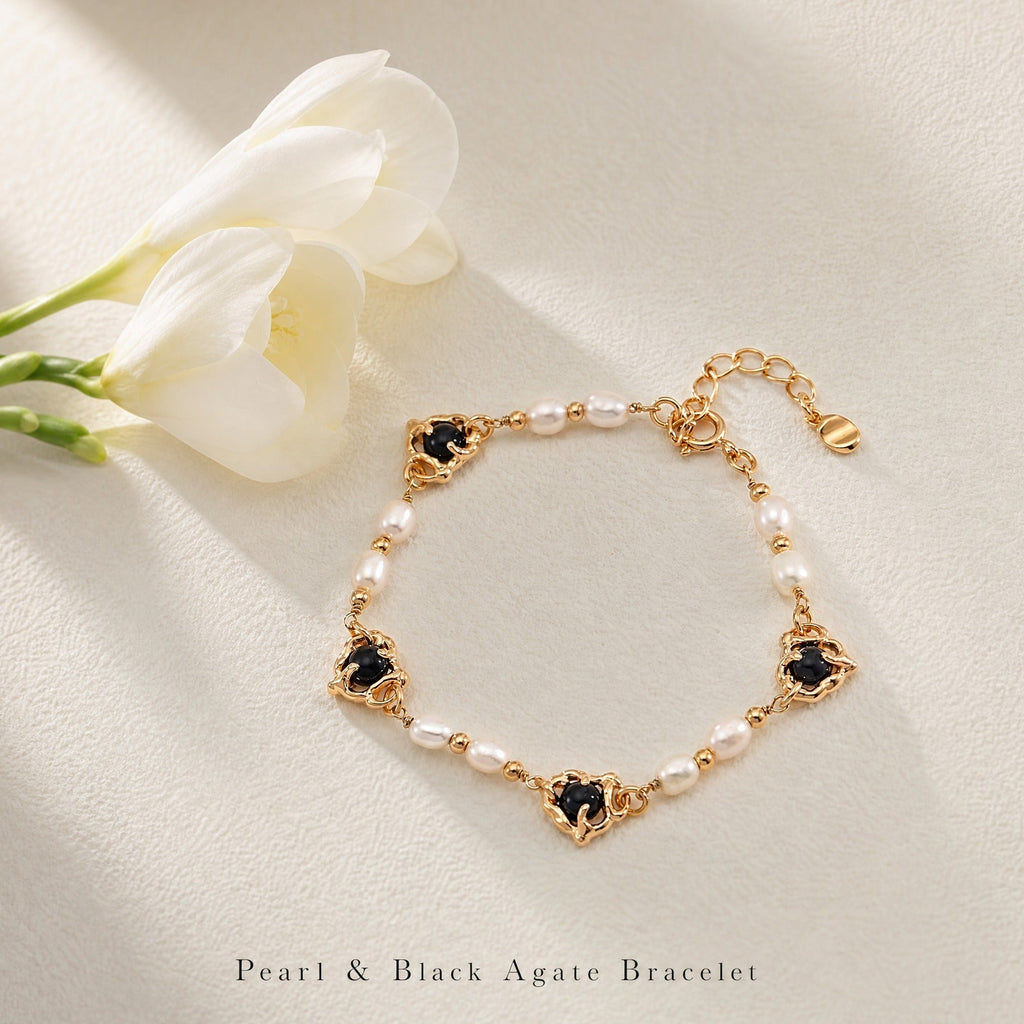 Natural Pearl & Black Agate Bracelet