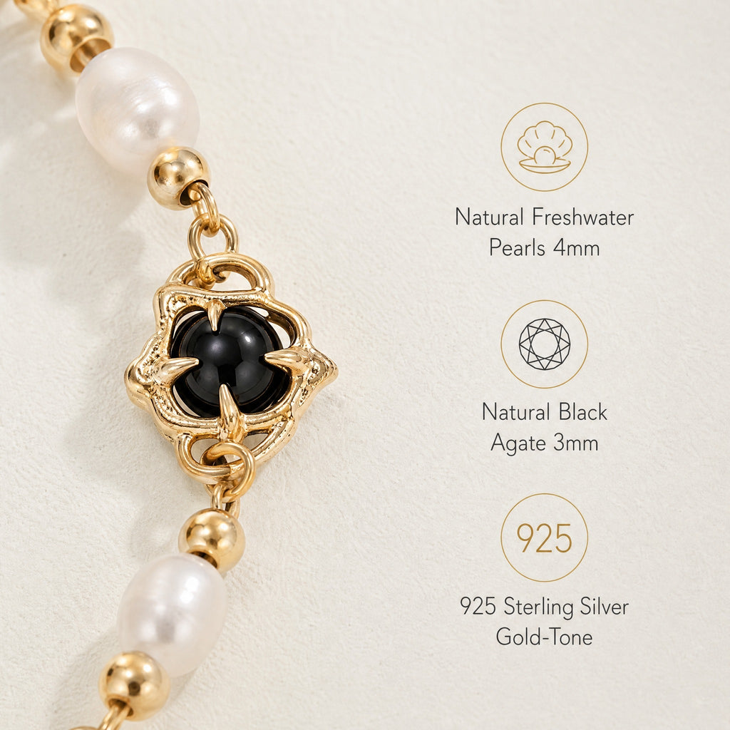 Natural Pearl & Black Agate Bracelet