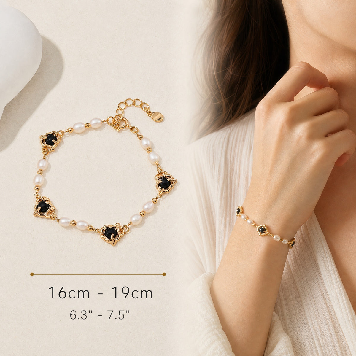 Natural Pearl & Black Agate Bracelet