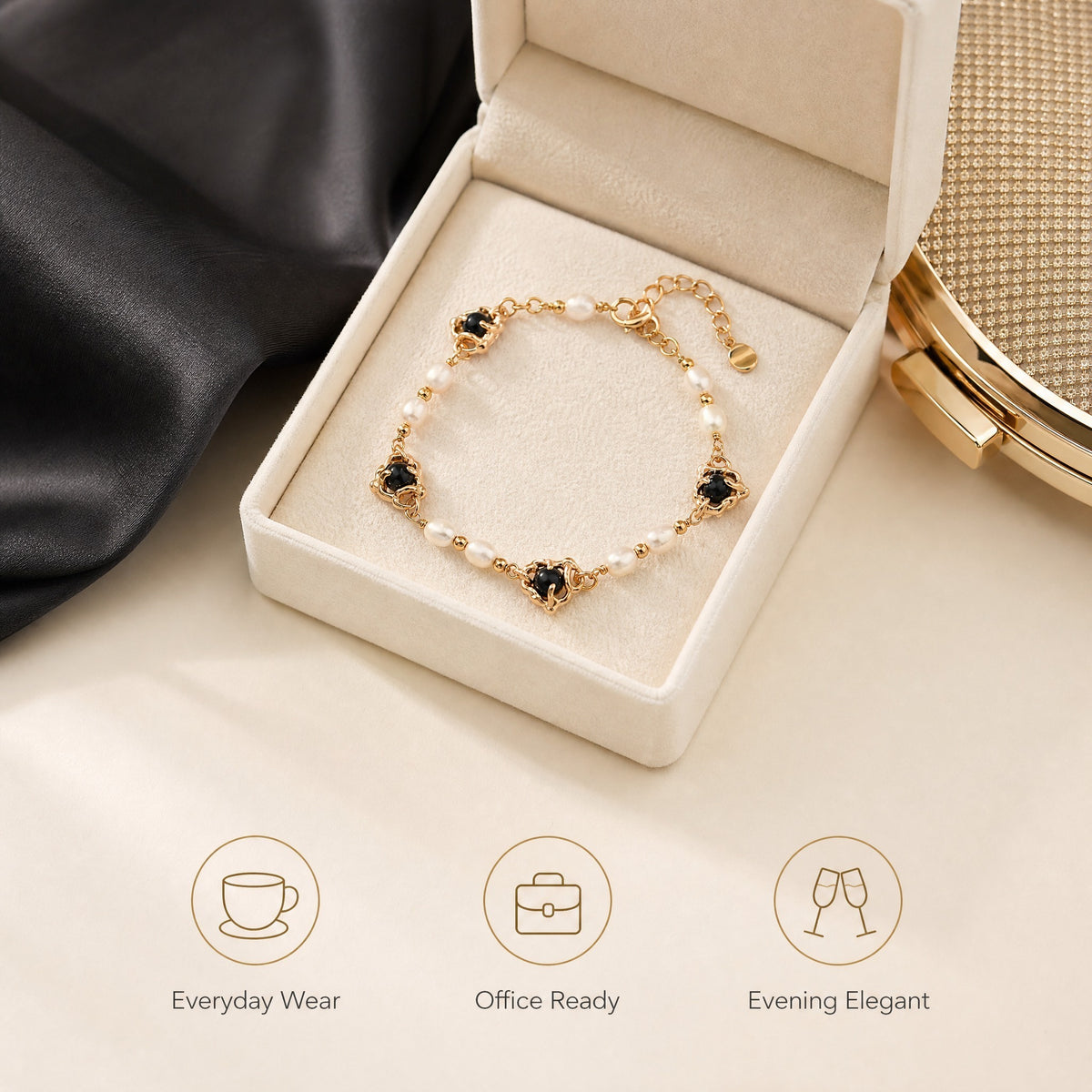 Natural Pearl & Black Agate Bracelet